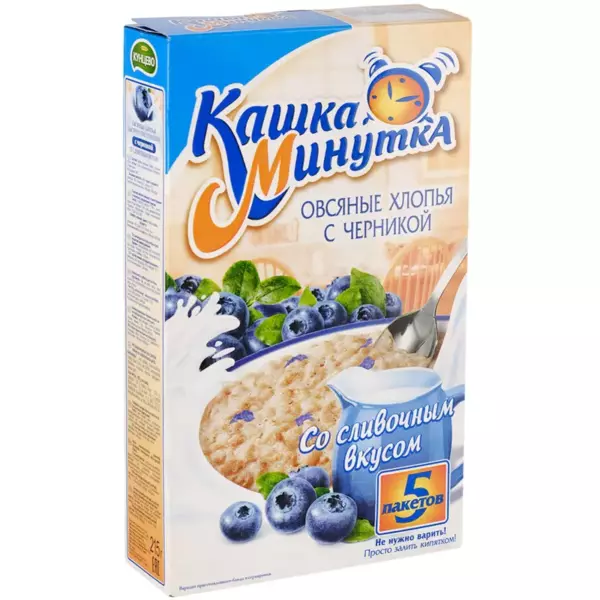 Хлопья овсяные «Кашка-Минутка» 43гр с черникой и сливками  /25шт/ /блок 100шт/ 294