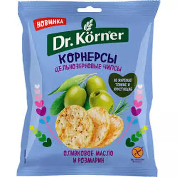 Чипсы цельнозерновые кукурузно-рисовые "КОРНЕРСЫ"с оливковым маслом и розмарином 50г /28шт/