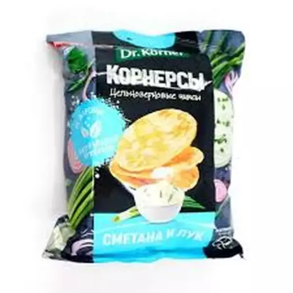 Чипсы цельнозерновые кукурузно-рисовые со сметаной и зеленым луком 50г /14шт/