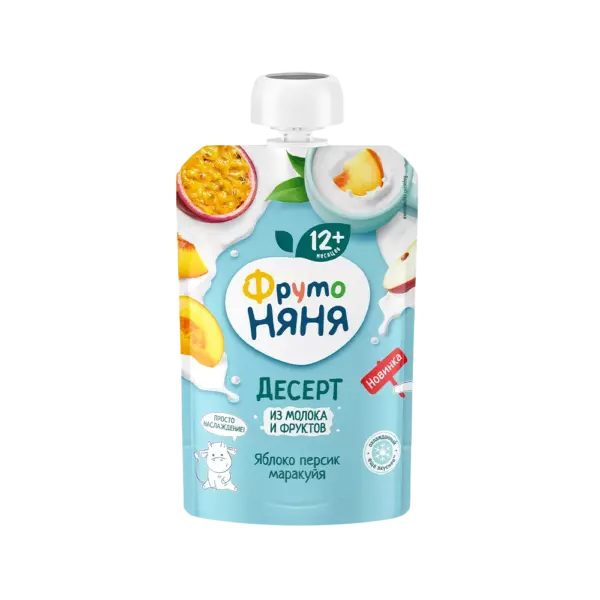 ДЕСЕРТ ФРУТО НЯНЯ ИЗ ЯБЛОК, ПЕРСИКОВ И МАРАКУЙИ С МОЛОКОМ И САХАРОМ 90ГР ПАУЧ