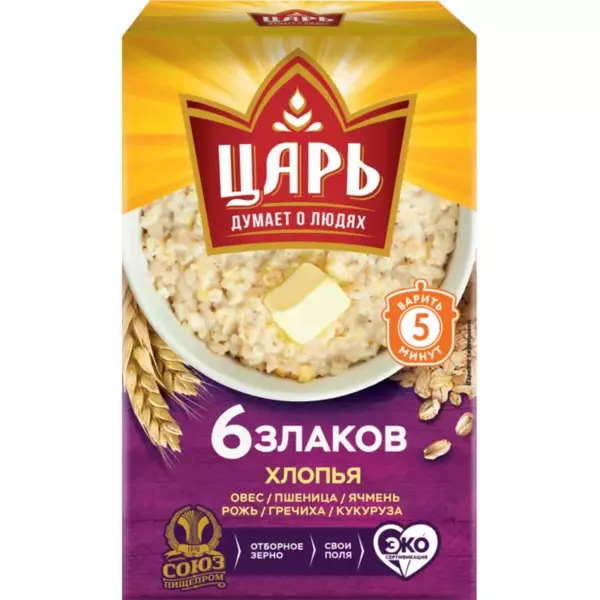 Хлопья 6 злаков «Царь» 400гр коробка
