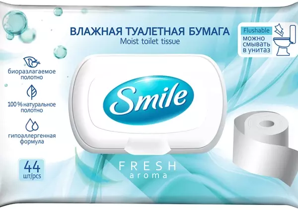 Smile Влаж Туал Бумага д/взрослых Fresh 44 шт с клапаном