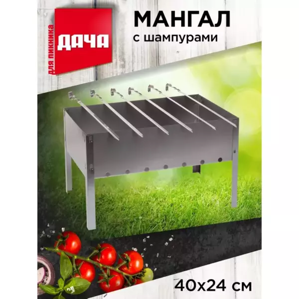 Дача Мангал сборный 40*24*24см (5) с 6 шампурами в коробке