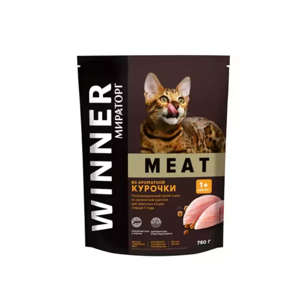 Полнорац. сухой корм WINNER MEAT из аром.курочки д/взрос.кошек старше 1г. 0,3кг*10 (3кг)