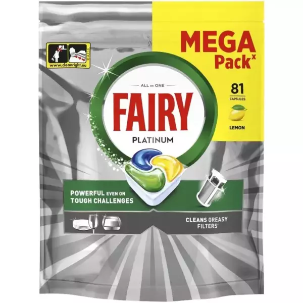 FAIRY Platinum Plus All in 1 Ср-во д/мытья посуды в капсулах д/авт посудомоечных машин Лимон 81 шт