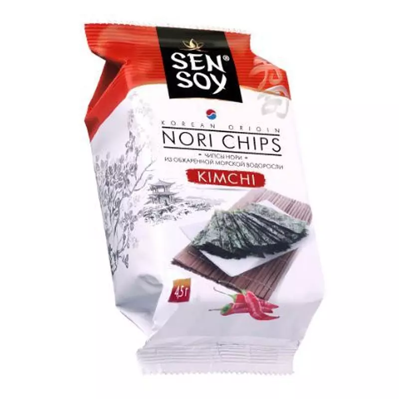 Чипсы Нори «Sensoy» из морской капусты Kimchi 4,5гр/18 Чипсы Нори «Sensoy» из морской капусты Kimchi 4,5гр/18