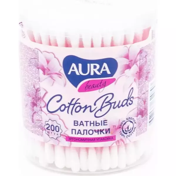 AURA BEAUTY Ватные палочки стакан 100шт КК/48