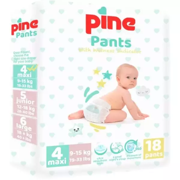 ТРУСИКИ PINE PANTS ECO PACK MAXI ДЕТСКИЕ 18ШТ РАЗМЕР  4 (9-15КГ)