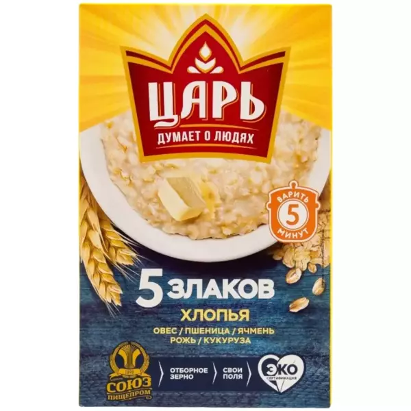 Хлопья 5 злаков «Царь» 400гр коробка