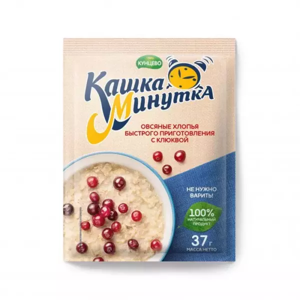 Хлопья овсяные «Кашка-Минутка» 37гр с клюквой   /25шт/ /блок 100шт/ 198