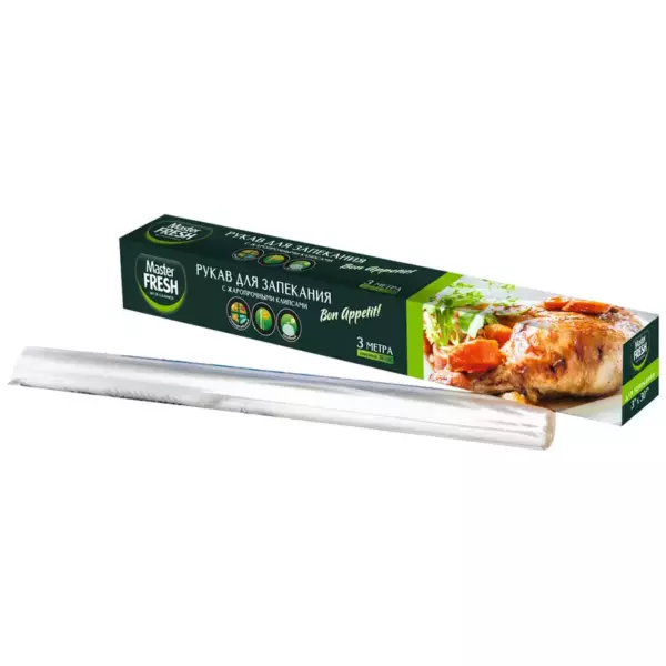 Master FRESH Рукав для запекания 3 метра  ЖАРОПРОЧНЫЕ КЛИПСЫ коробка