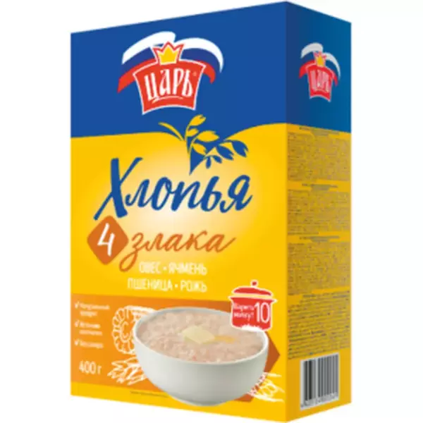 Хлопья 4 злака «Царь» 400гр коробка