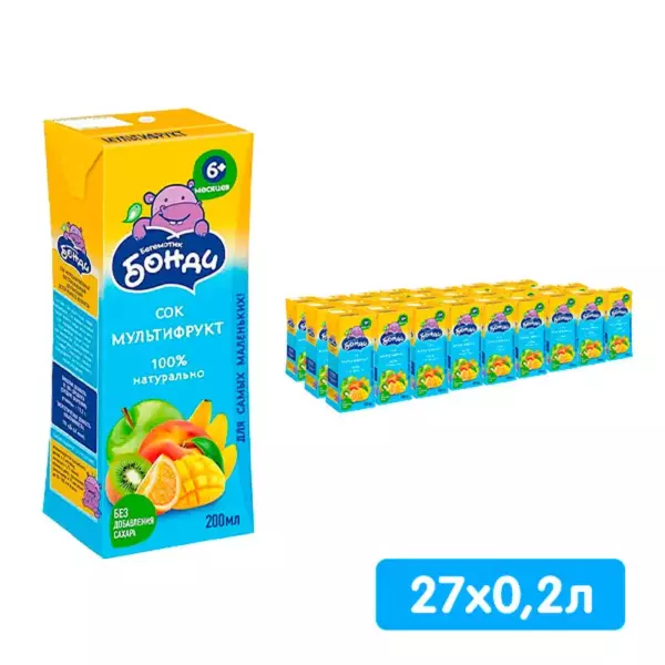 Сок БОНДИ мультифрукт 0.2л/27