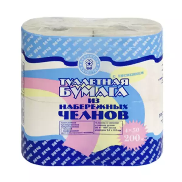 Бумага туалетная на гильзе, (по 4шт) с тиснением
