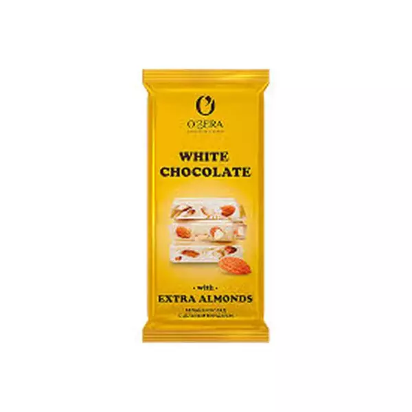 Шоколад OZera бел.цел.минд.White& Extra Almond 90гр