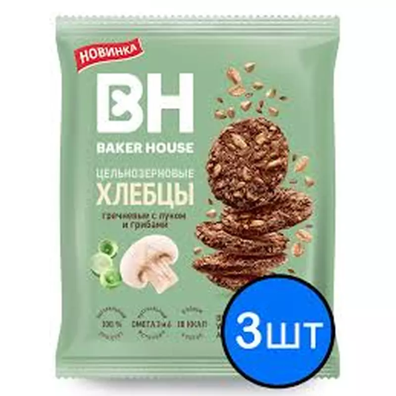 Хлебцы"Baker House"гречневые с луком и грибами 50гр Хлебцы"Baker House"гречневые с луком и грибами 50гр