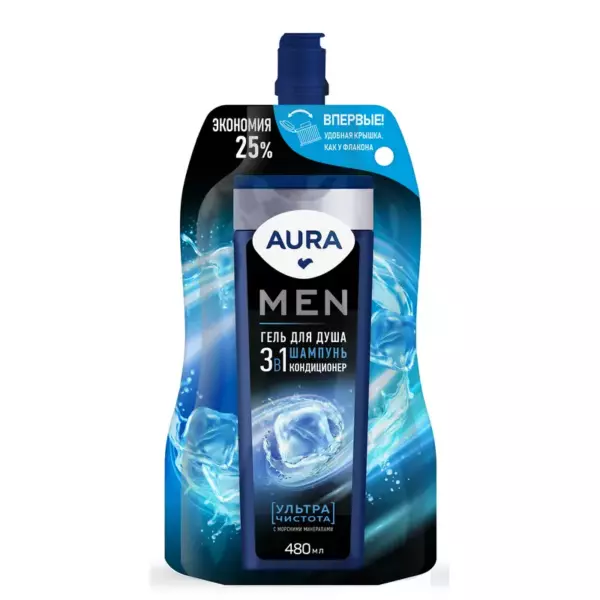 AURA Men Гель для душа 3в1 Ультра Чистота флакон/флиптоп 380мл КК/8