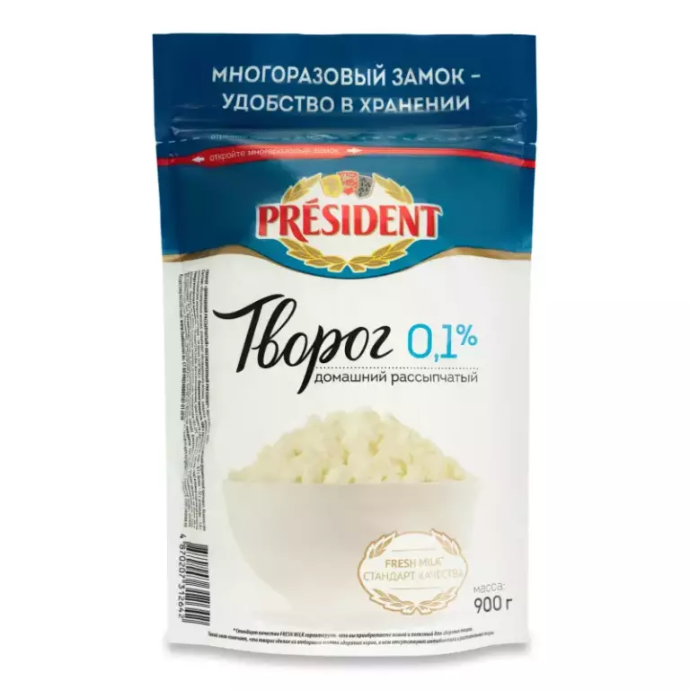 Творог Президент Домашний рассыпч.0% 0,45кг ванна