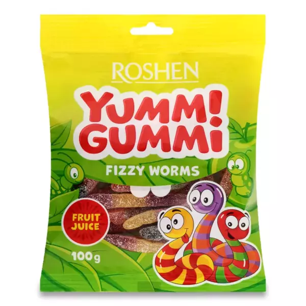 Конфеты желейные Yummi Gummi Fizzy Worms 70гр /22шт