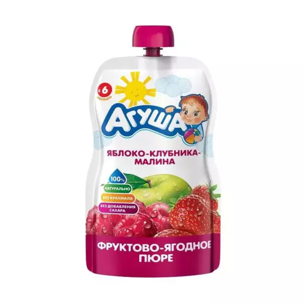Пюре «Агуша» 90гр Яблоко,Клубника,Малина