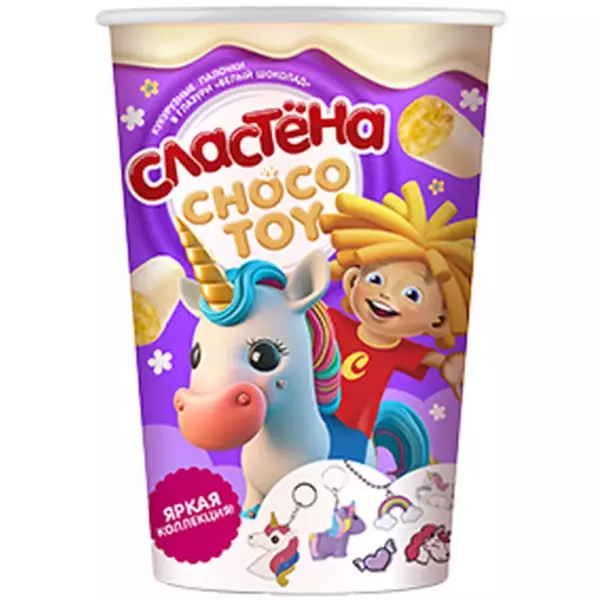 Кукуруз. палочки «Сластёна»Choco toy»в гл.белый шок.»Яркая коллекция» 100 г